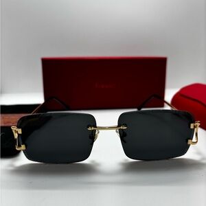 Big C Frame Rimless Rectangle Sunglasses - Black & Gold